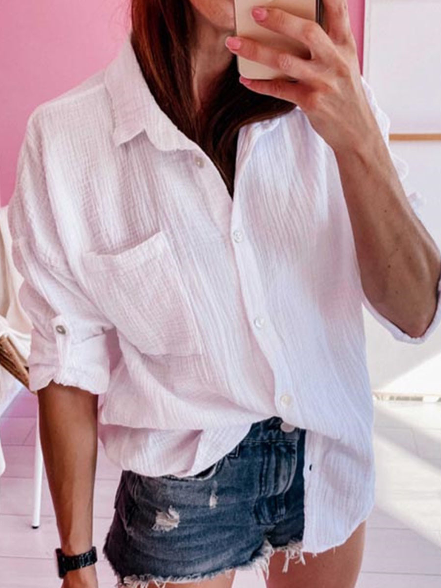 Solid Color Loose Casual Long sleeved Blouse