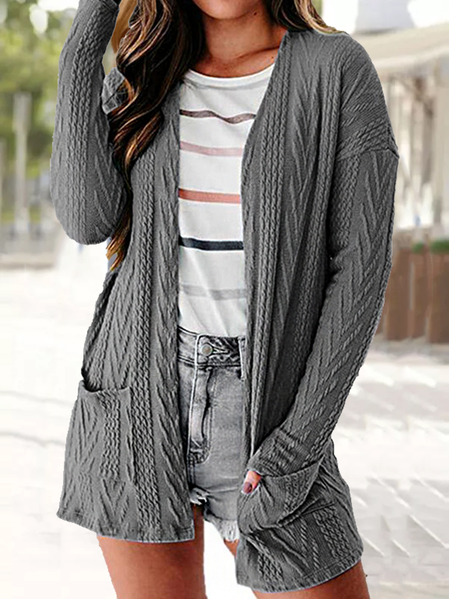Casual Solid Color Loose Pocket Long Sleeve Sweater Cardigan