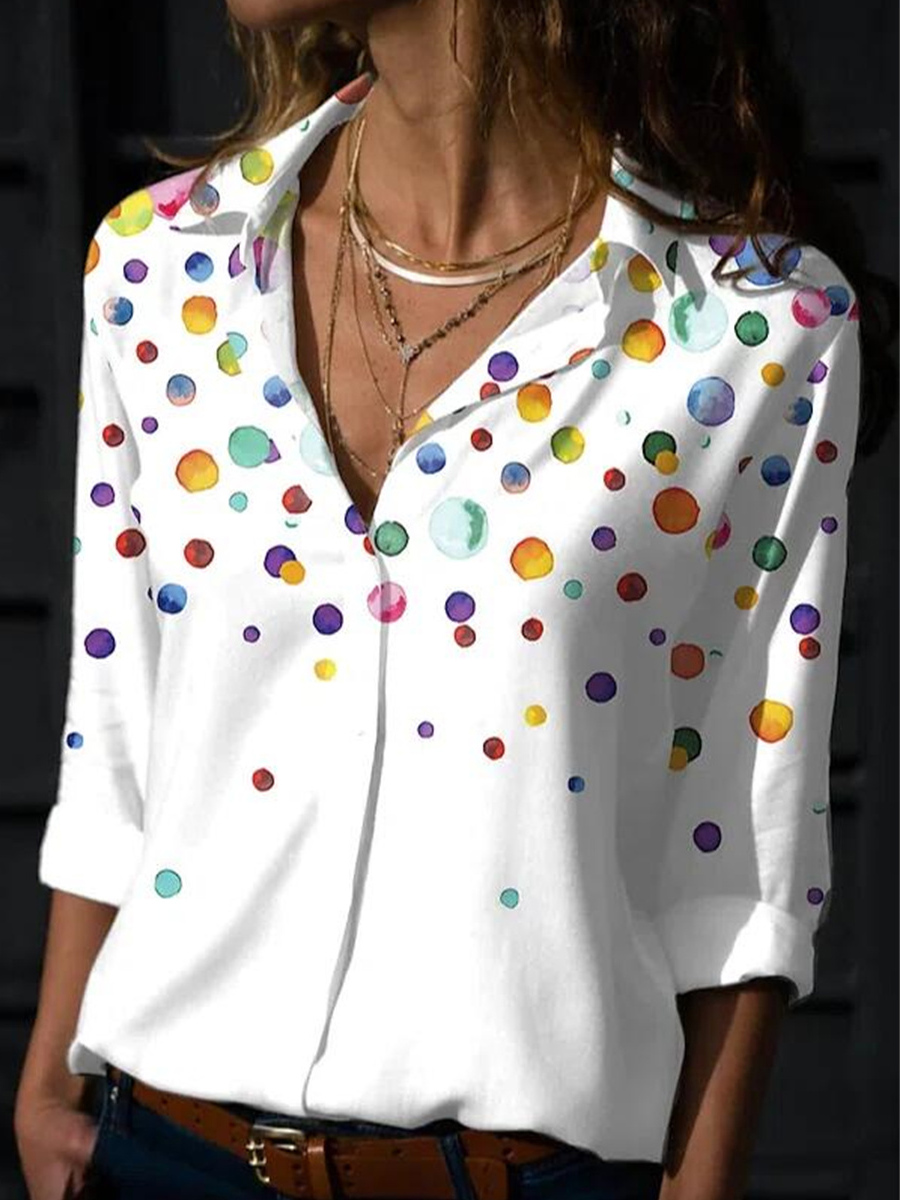 Casual Loose Colorful Polka Dot Print Long Sleeve Blouse