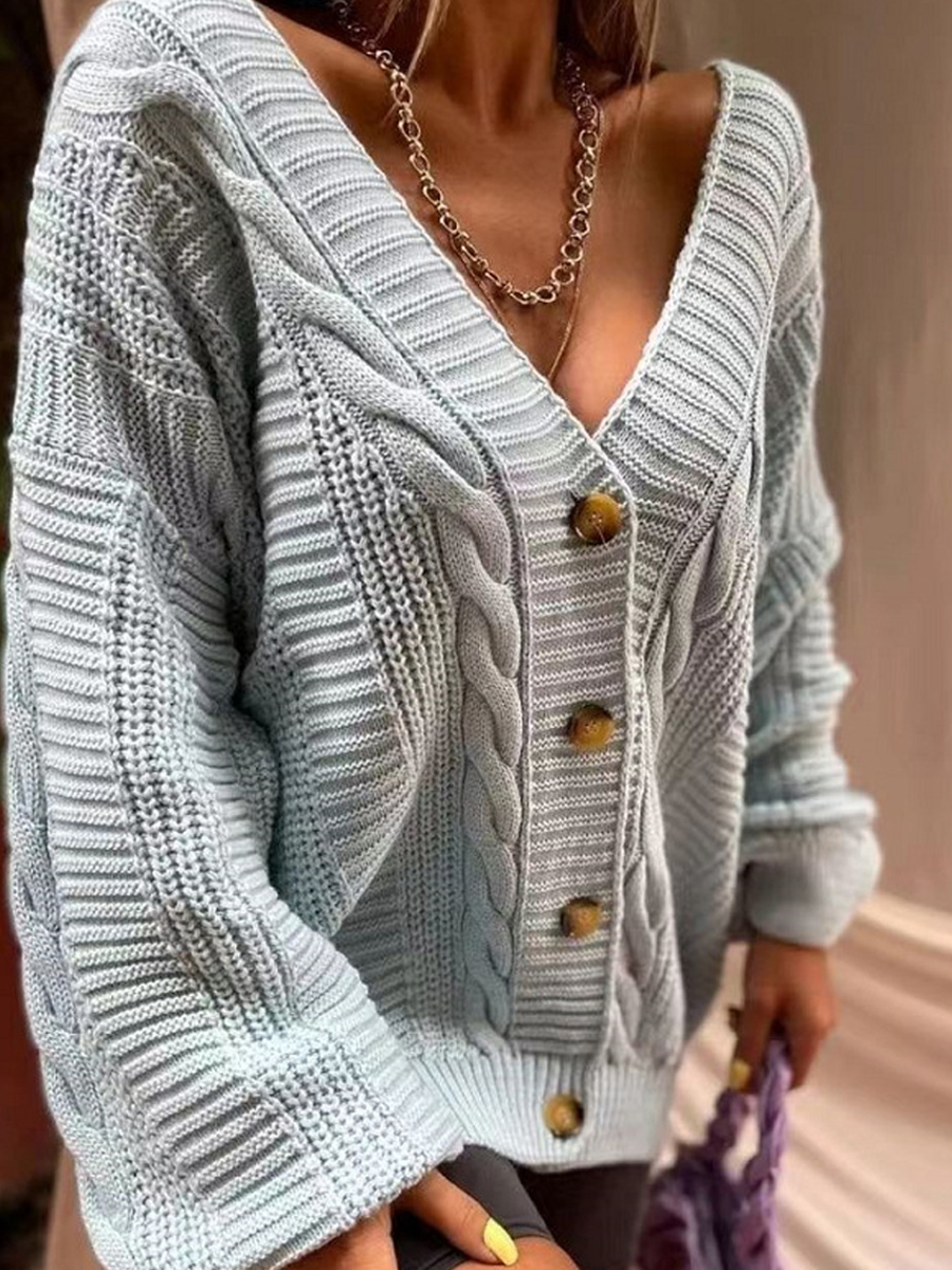 Casual Loose Solid Color Twist Sweater Cardigan