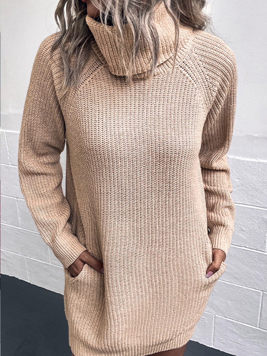 Casual Loose Solid Color Knit Long Sleeve Dress Short Dress