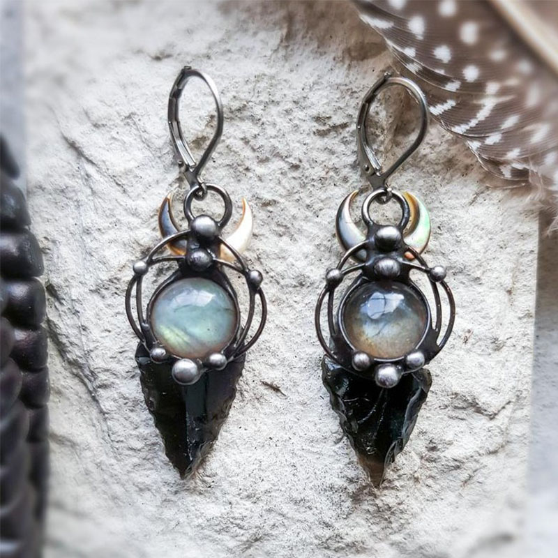 Women's Vintage Inlay Sapphire Earrings