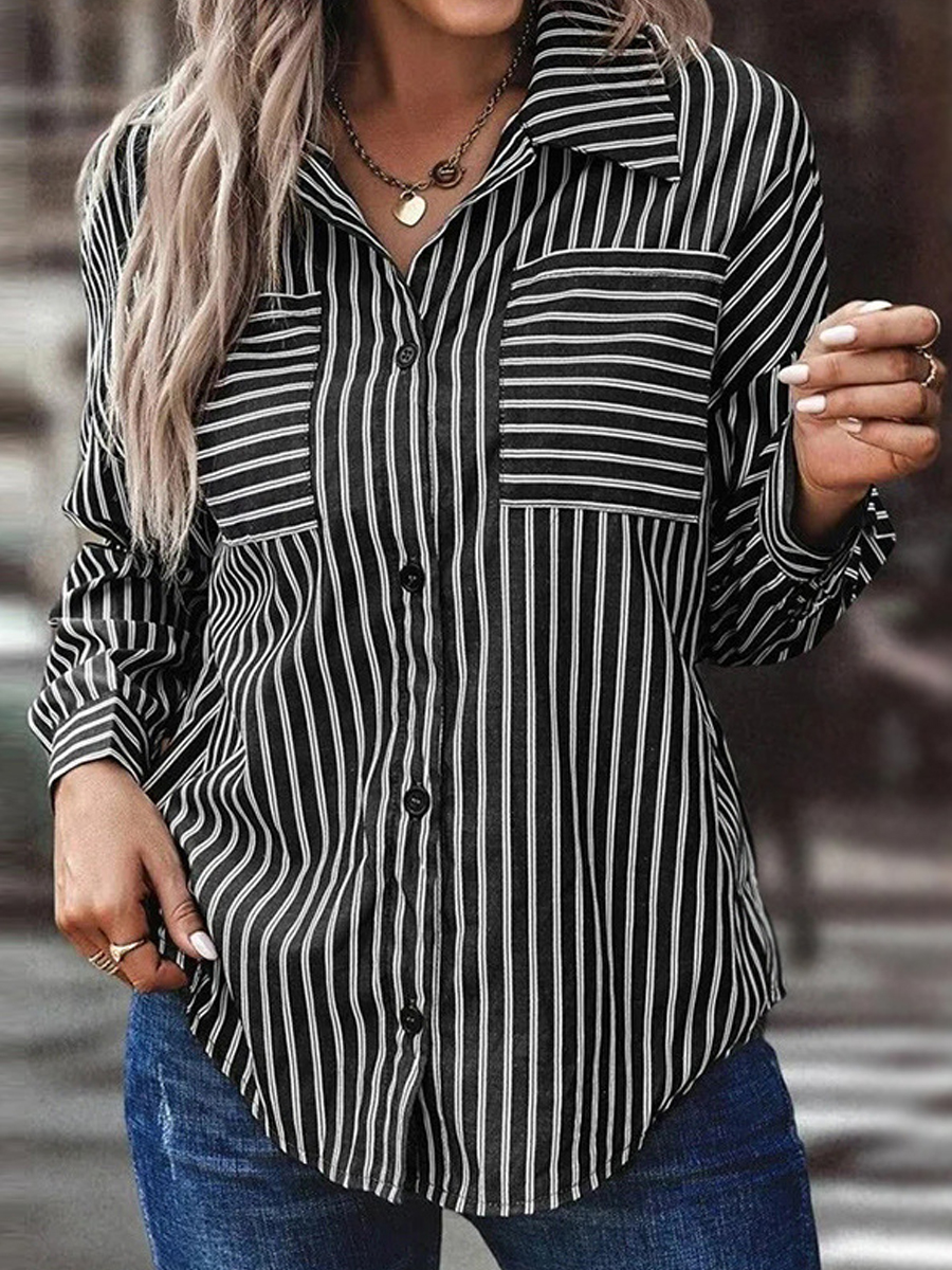 Casual Striped Lapel Long Sleeve Shirt