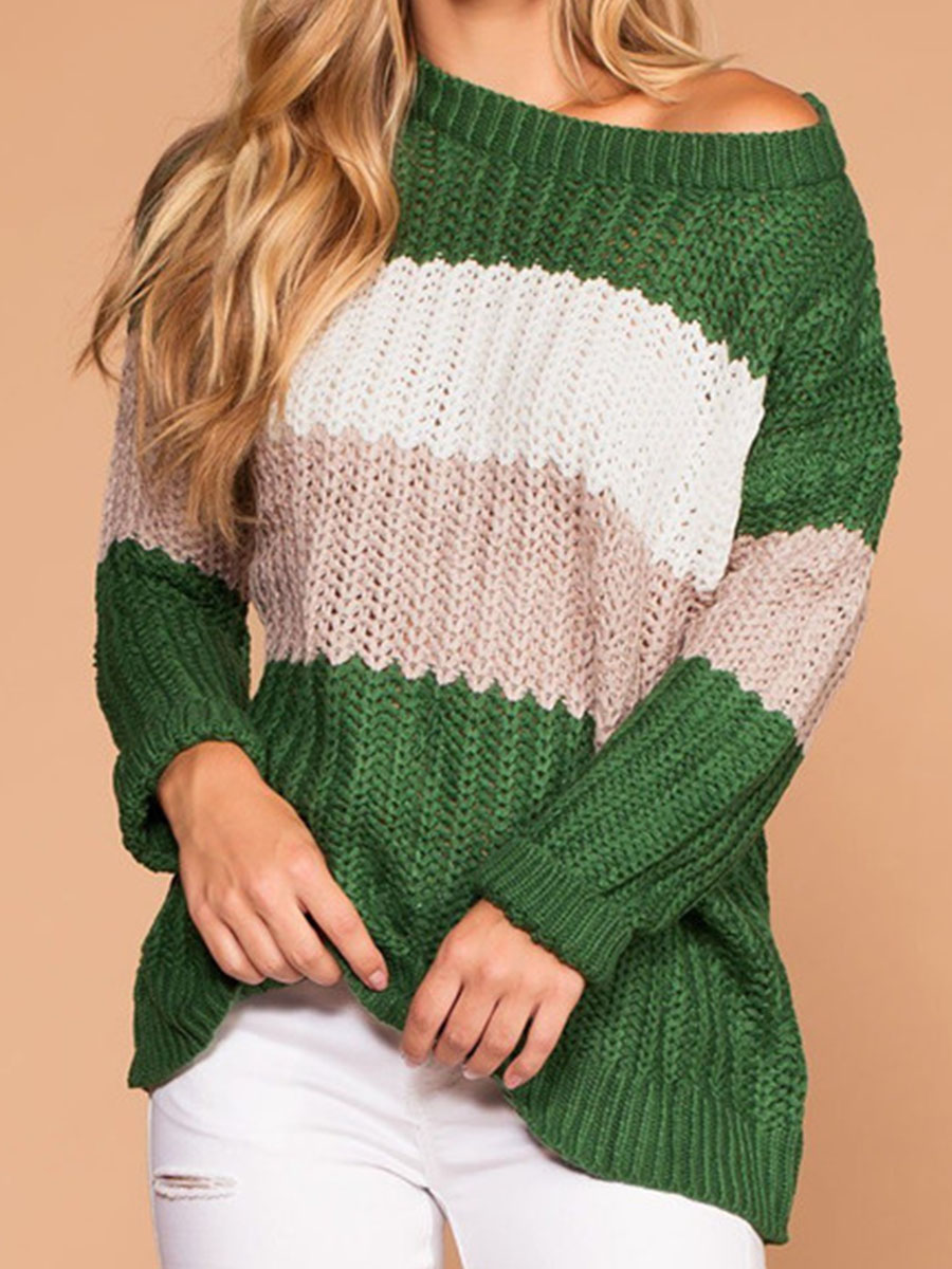 Women's Casual Round Neck Coloring Long Sleeve Loose Sweater
