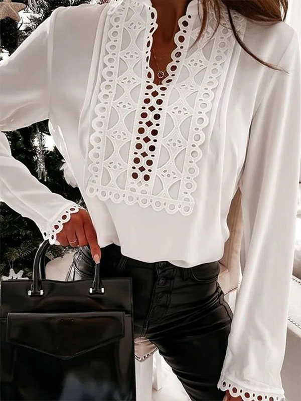 Ladies Elegant Fashion Long Sleeve Patchwork Shirt