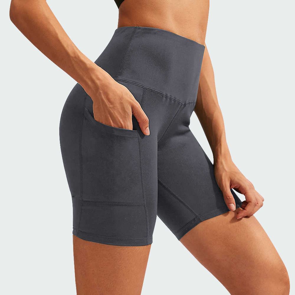 Women's High Waist Oblique Pocket Fast Dry Tight Stretch Yoga Shorts