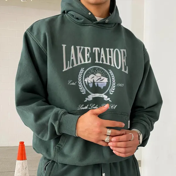 Lake Tahoe Print Vintage Versatile Sweatshirt Hoodie - Paleonice.com 