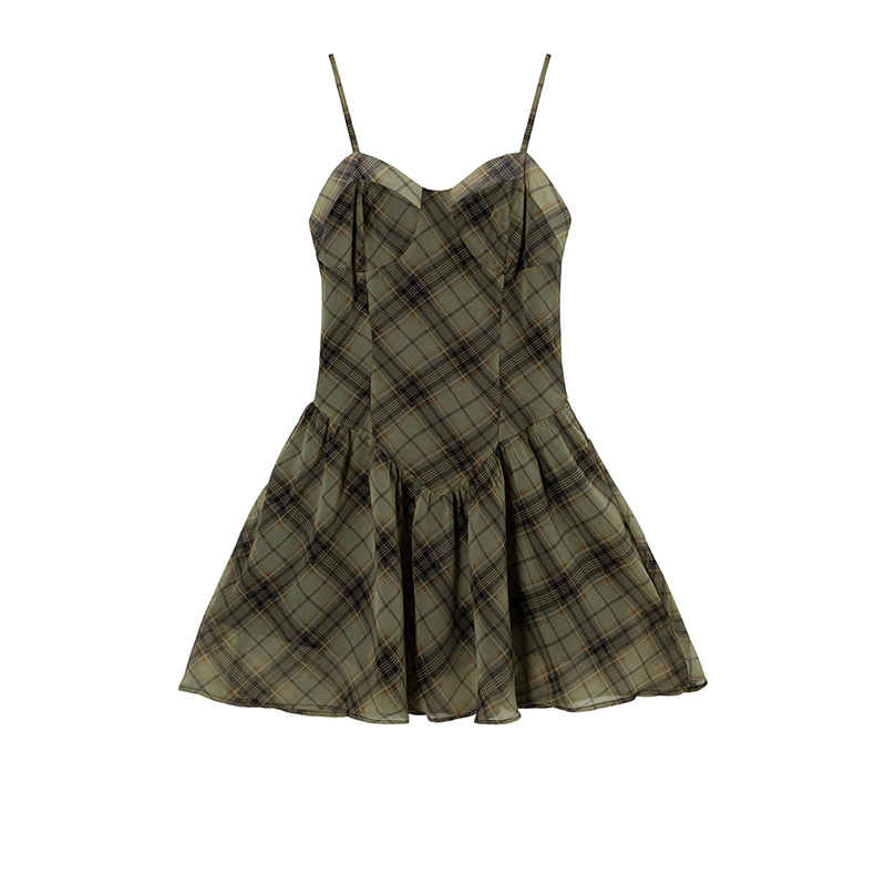 Women's Dark Academic Check Slip Dress