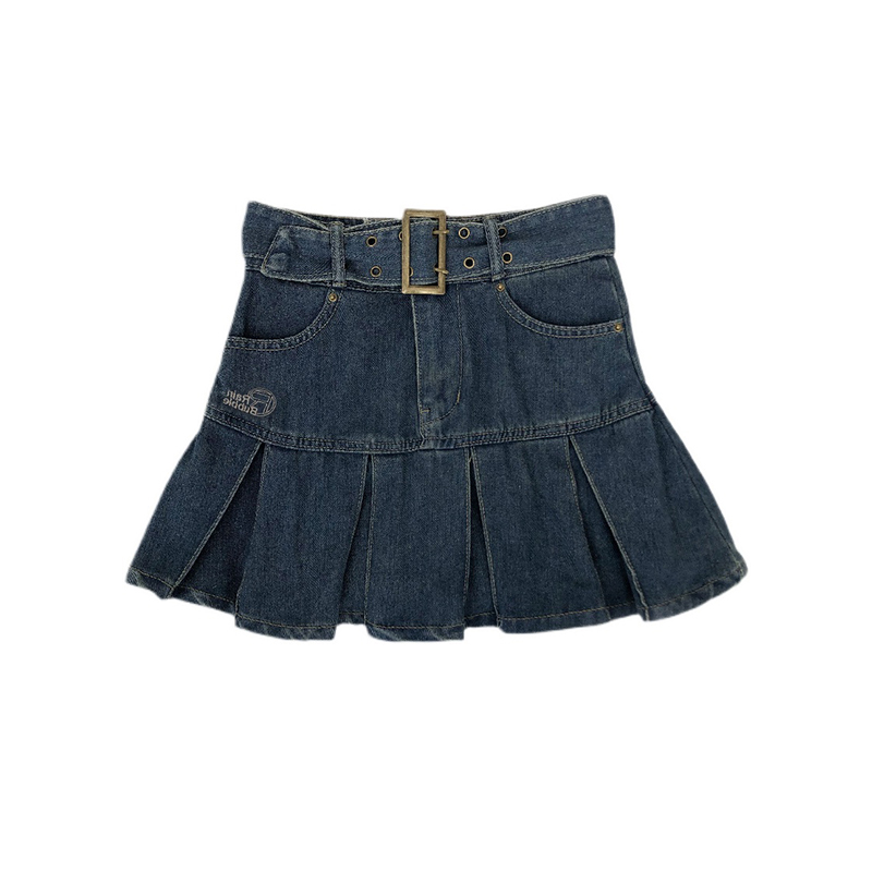 Women's Dark Academy Vintage Pleated Denim Skirt
