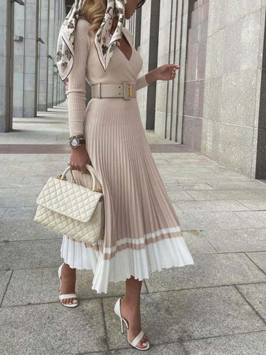 Ladies Elegant Fashion V Neck Knit Casual Everyday Party Dress