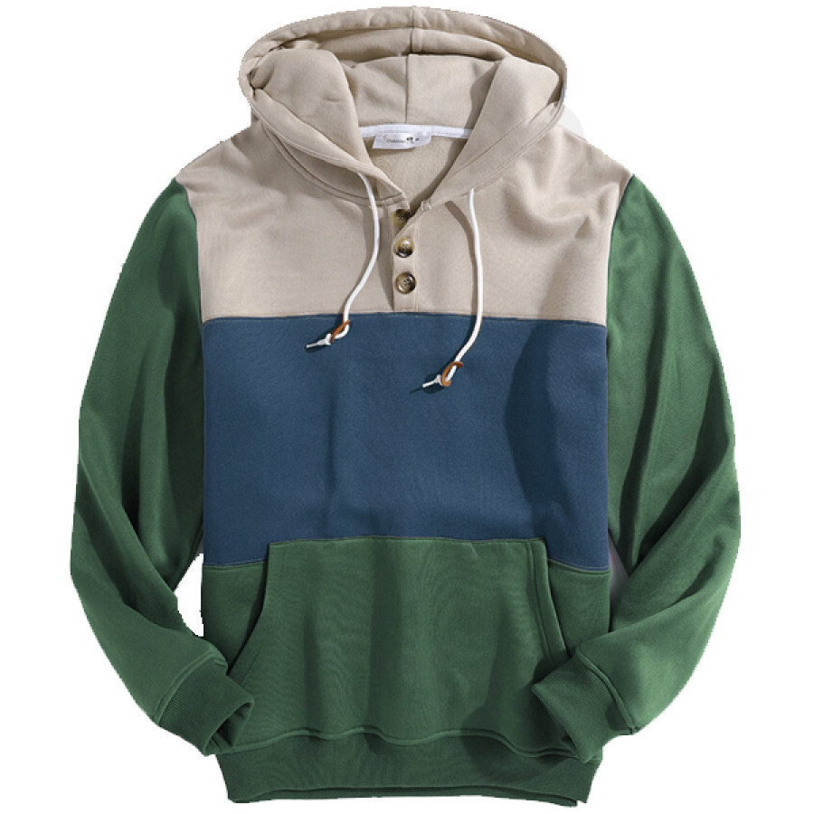 

Men's Vintage Contrast Henley Hooded