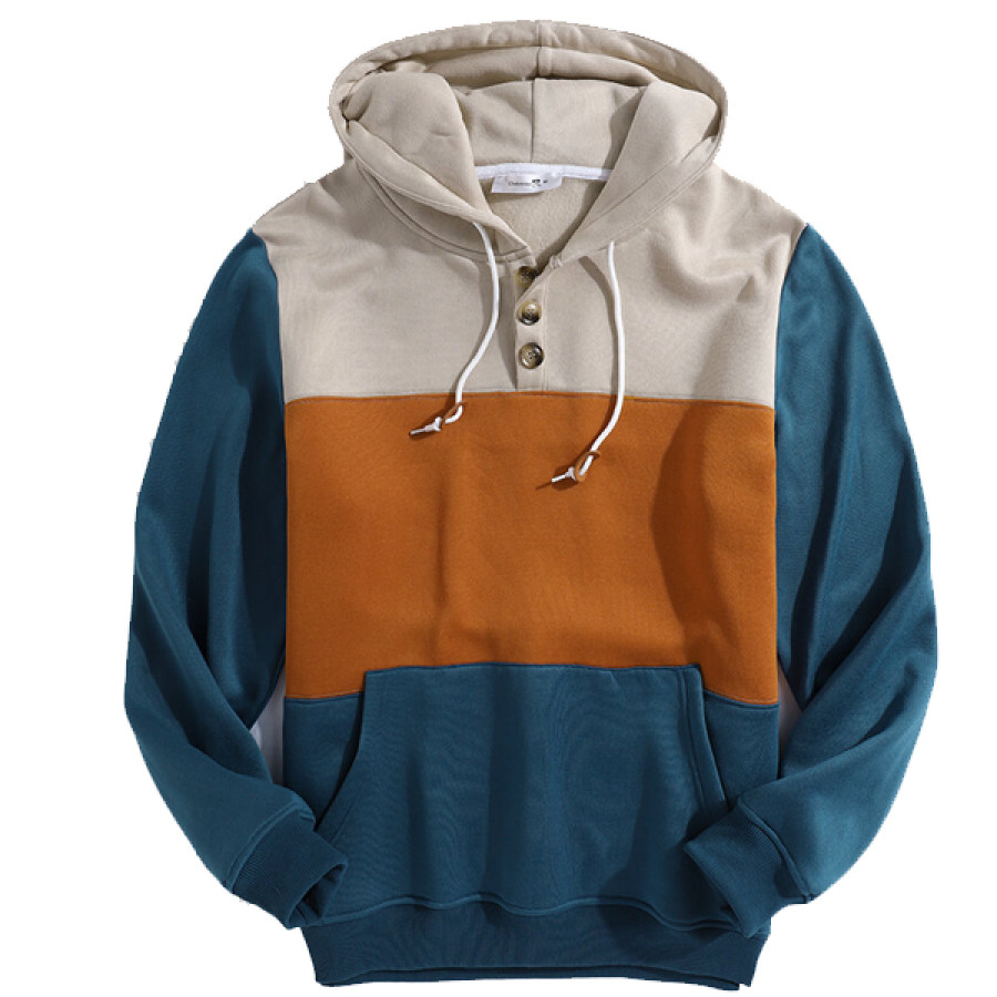 

Men's Vintage Contrast Henley Hoodie Sweatshirt