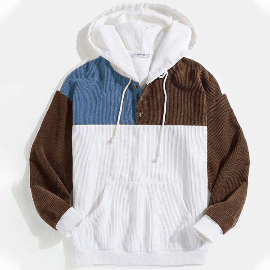 

Men's Vintage Contrast Corduroy Henley Hoodie