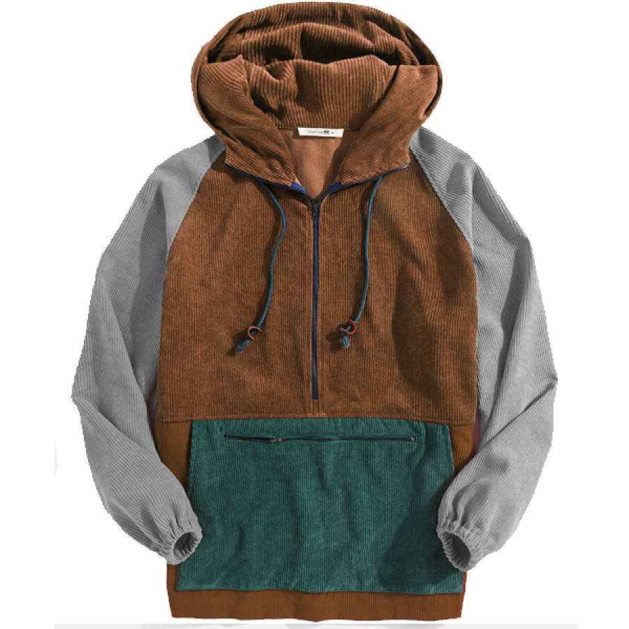 

Men's Retro Contrast Zip Half Collar Hoodie