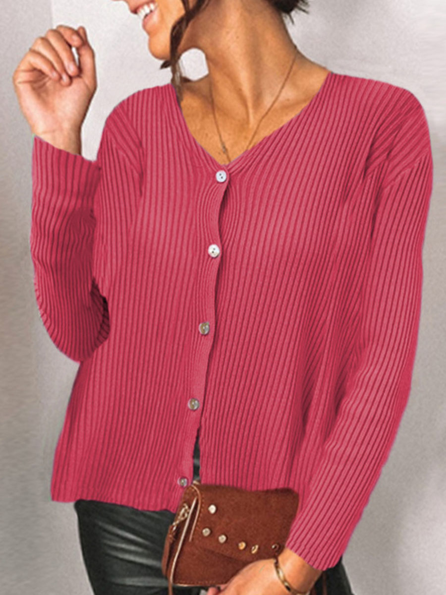 Casual Solid Color Button Long Sleeved Sweater