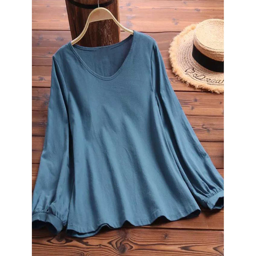 

Round Neck Casual Loose Solid Color Long Sleeve Blouse