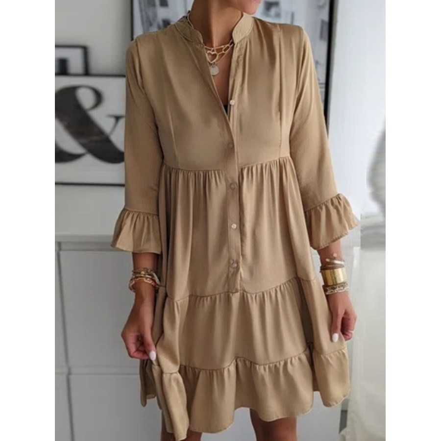 

Casual Fashion Solid Color Three-quarter Sleeve Short Dress