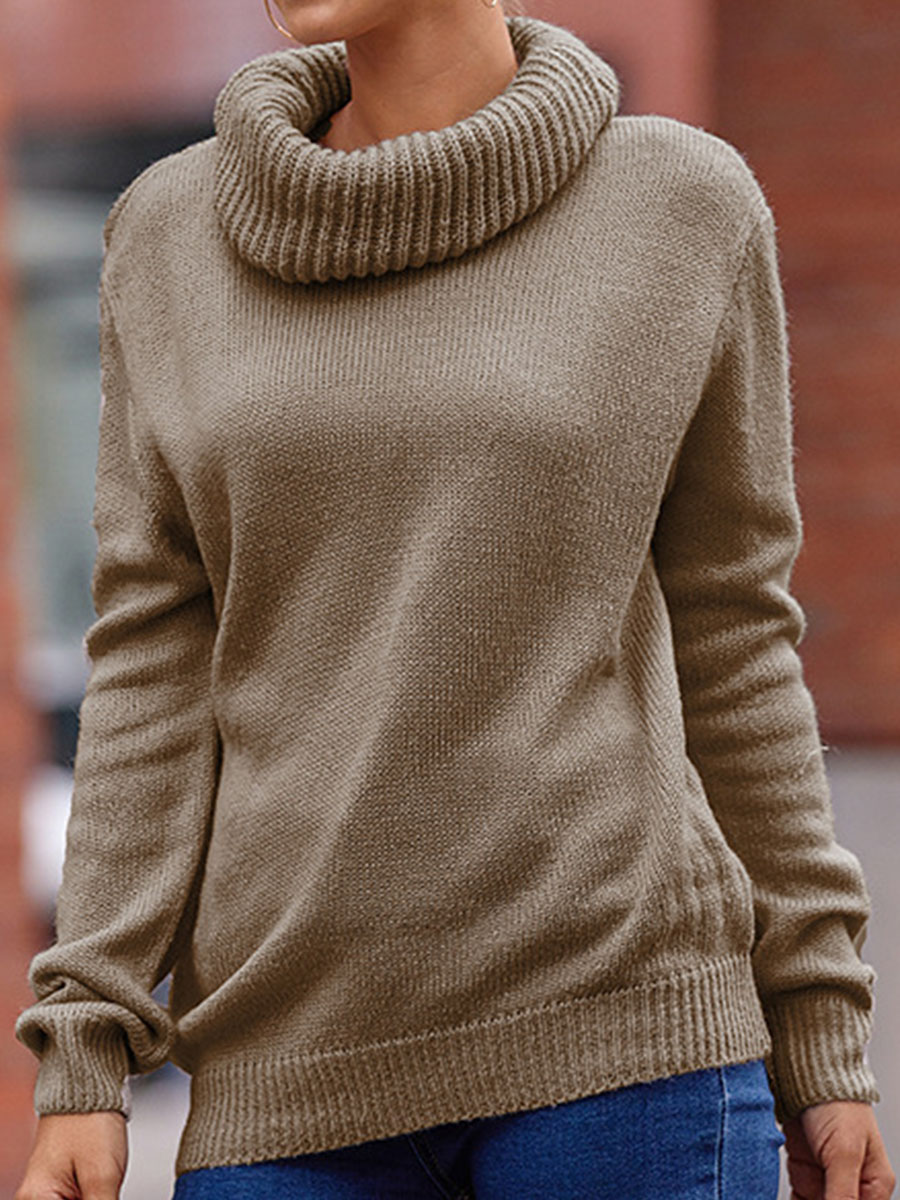 Casual High Collar Solid Color Sweater
