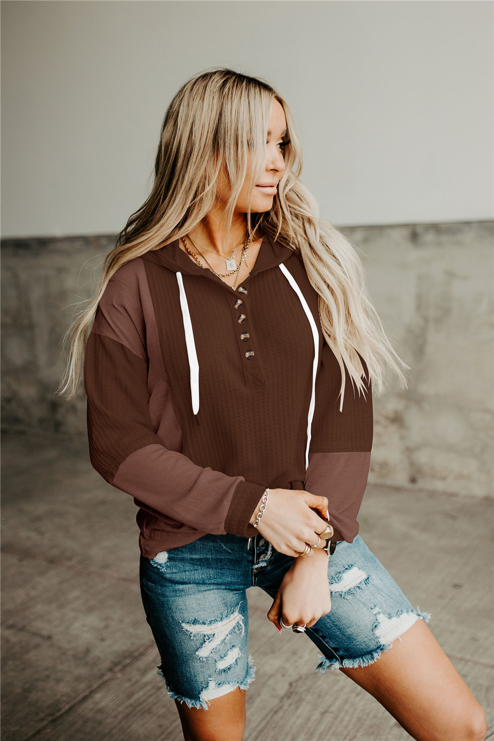 Casual Color Matching Long Sleeves Hoodie Sweatshirt