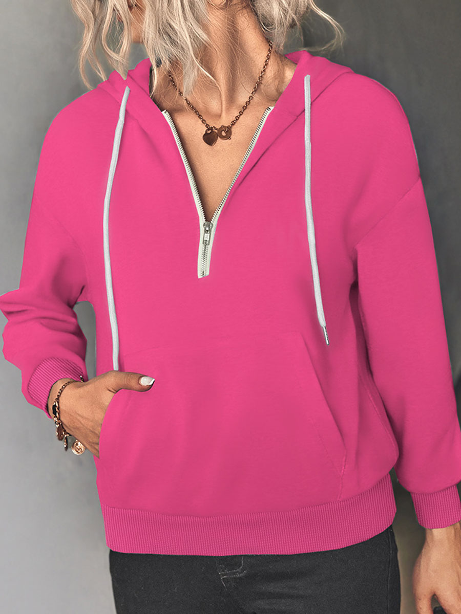 Casual Zipper Collar Plaid Pocket Long Sleeve Sweater