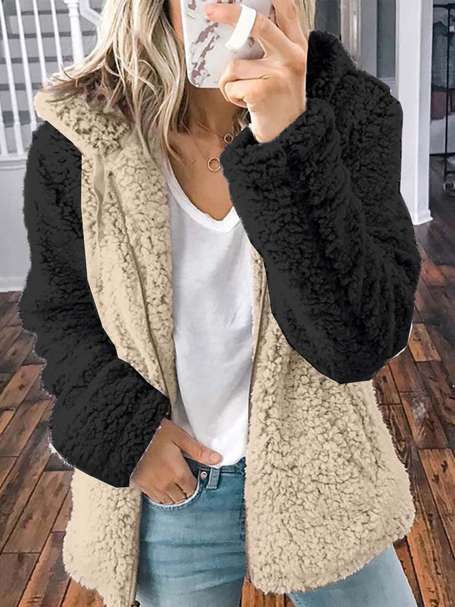 Hooded Long Sleeve Zipper Plain Coats