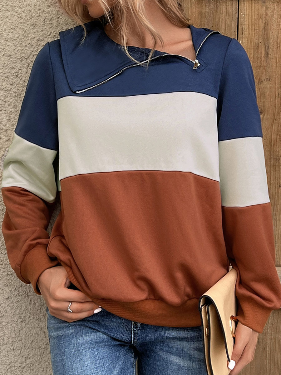 Color Block Long Sleeve Contrast Loose Casual Sweatshirt