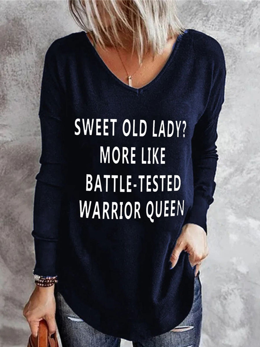 Fashion V neck Long Sleeve Letter Printing Casual T shirt