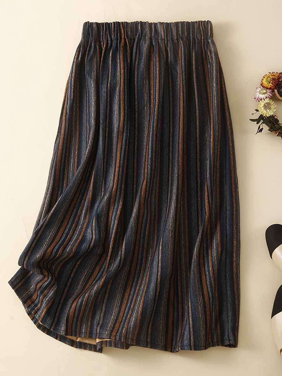 Casual Vintage Pleated Wool Skirt