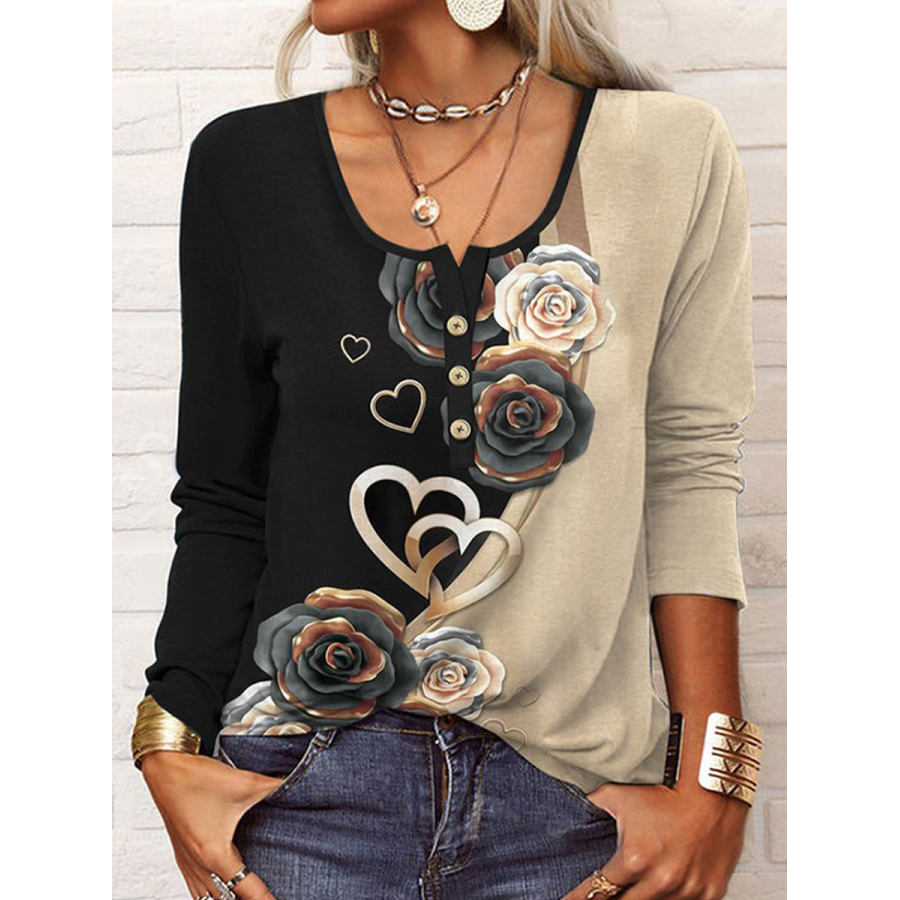 

Round Neck Casual Loose Printed Long Sleeve T-shirt