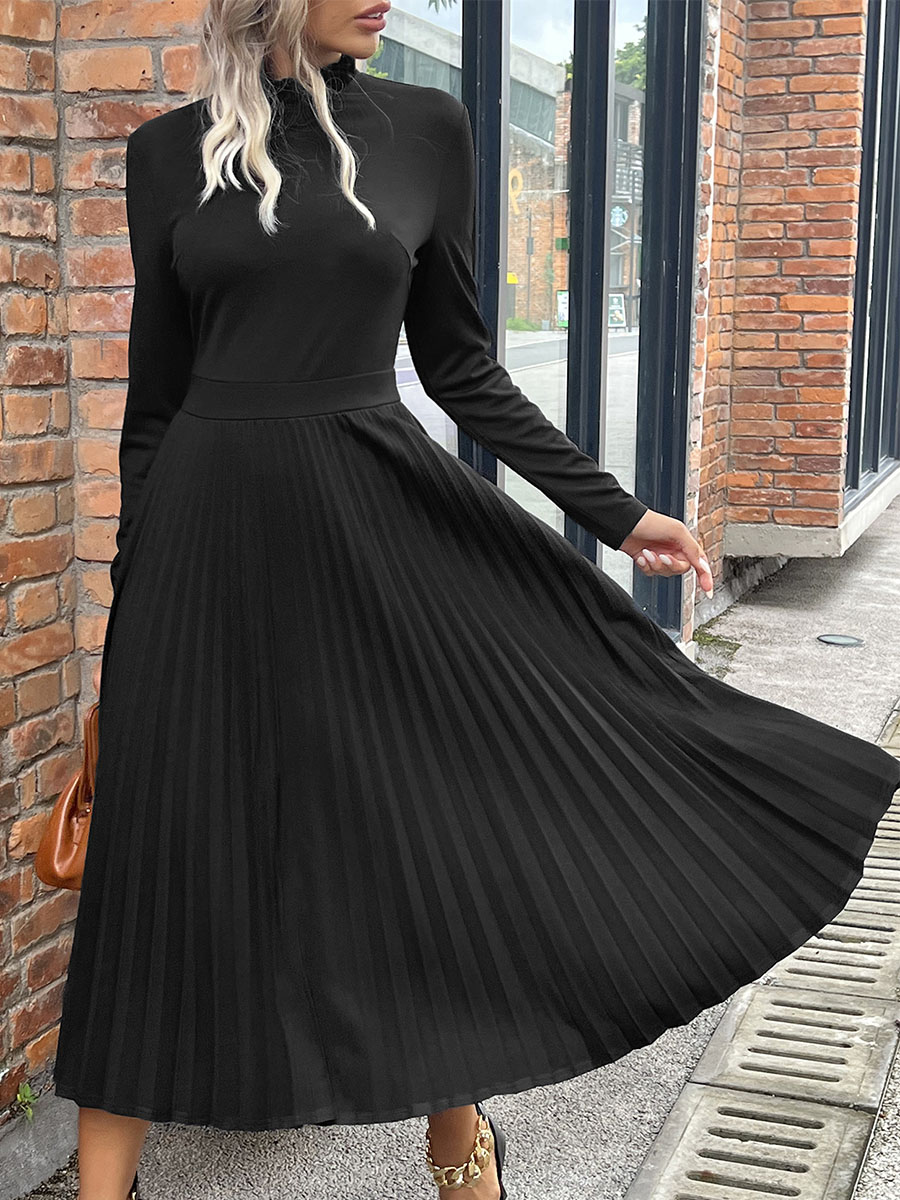 Casual Solid Color Crew Neck Long Sleeves Dress