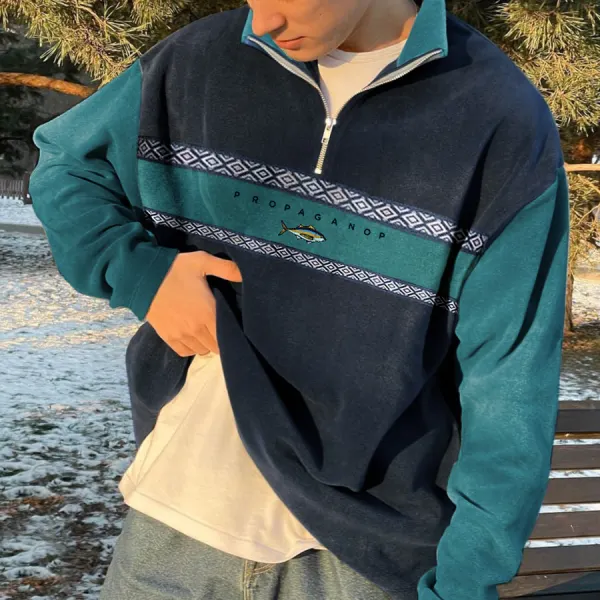 Oversized Unisex Contrast Polos Sweatshirt - Faciway.com 