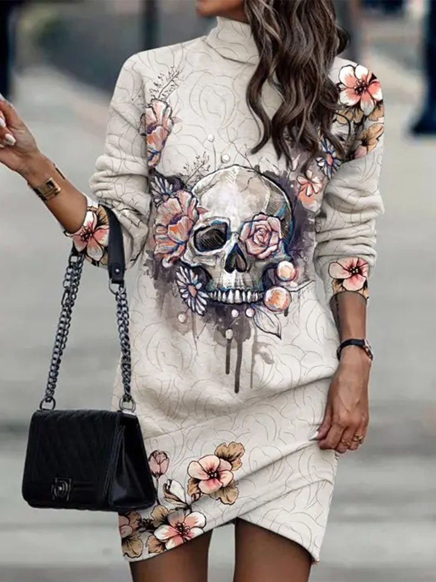 Fashion Round Neck Long Sleeve Solid Color Thickened Dress