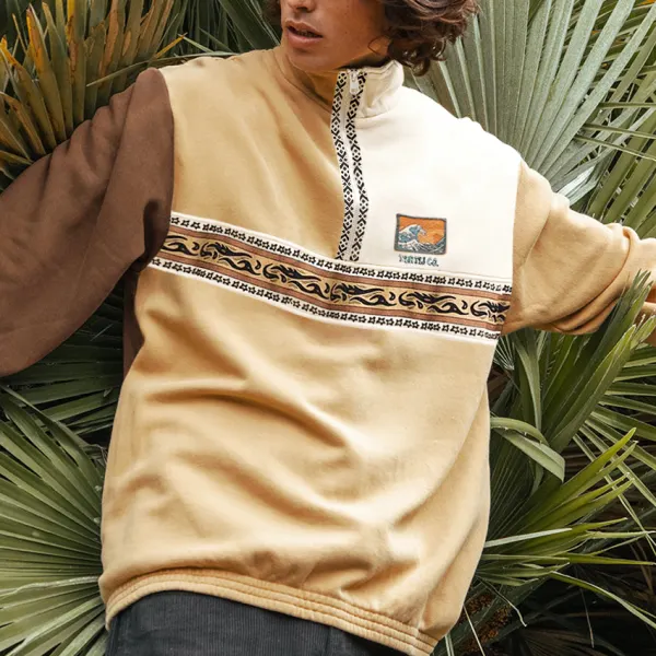 Retro Oversized Unisex Contrast Polos Sweatshirt - Faciway.com 