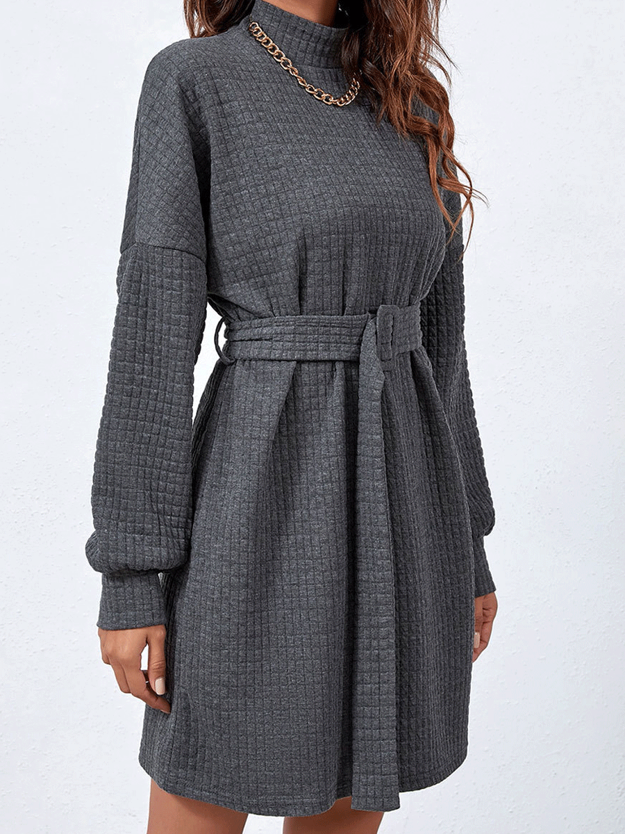 Temperament Autumn And Winter Waist Solid Color Short Dress