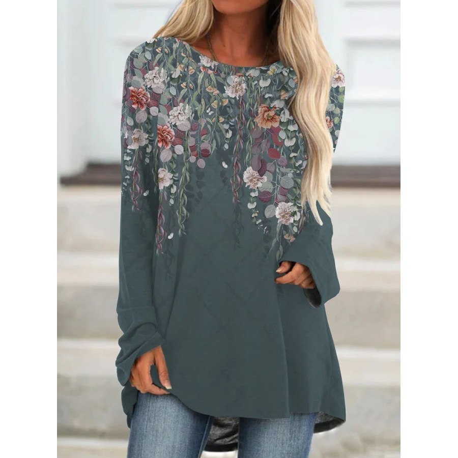 

Casual Floral Print Crew Neck Long Sleeve T-Shirt