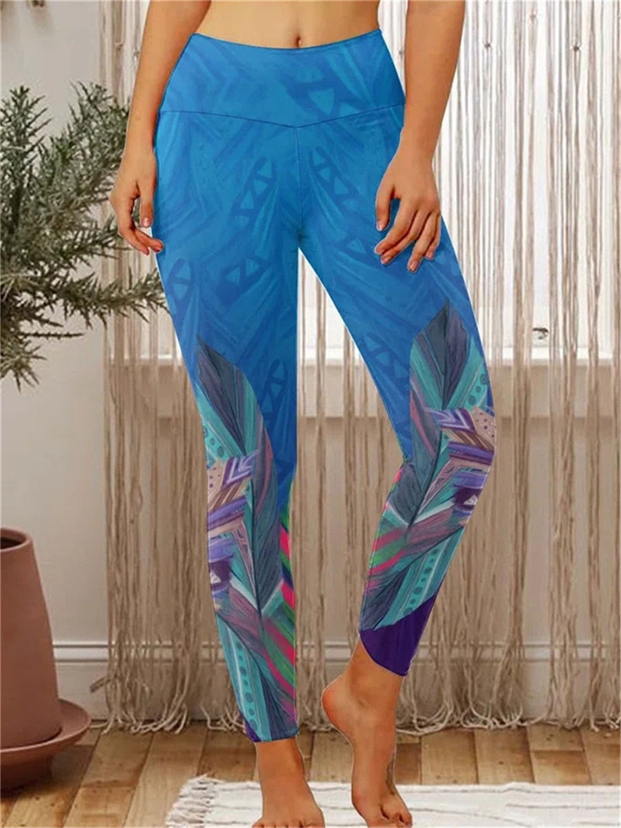 Leaf Printed Casual Long Leggings