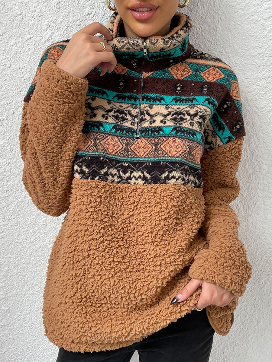 Casual Print Long Sleeved Lapel Sweatshirt