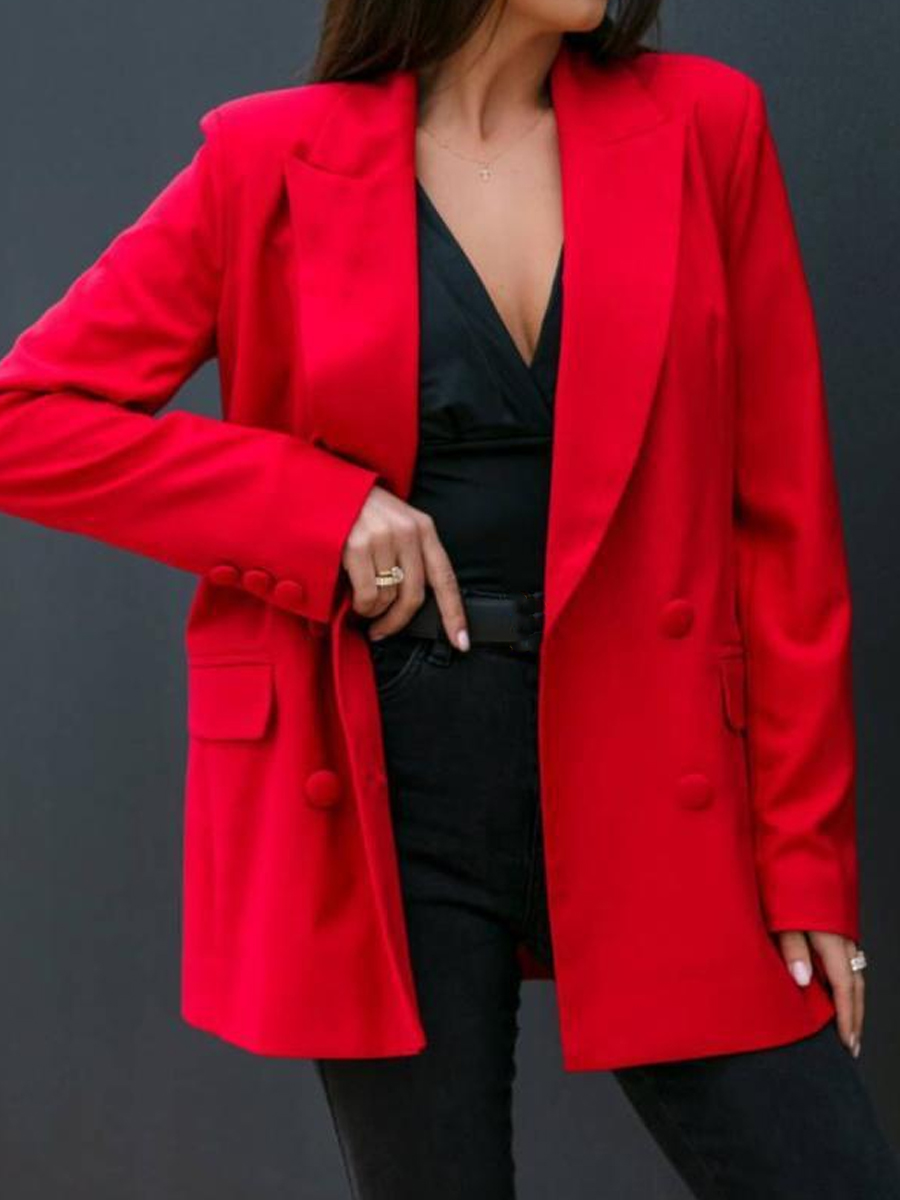 Casual Solid Color Double Breasted Long Sleeve Blazer