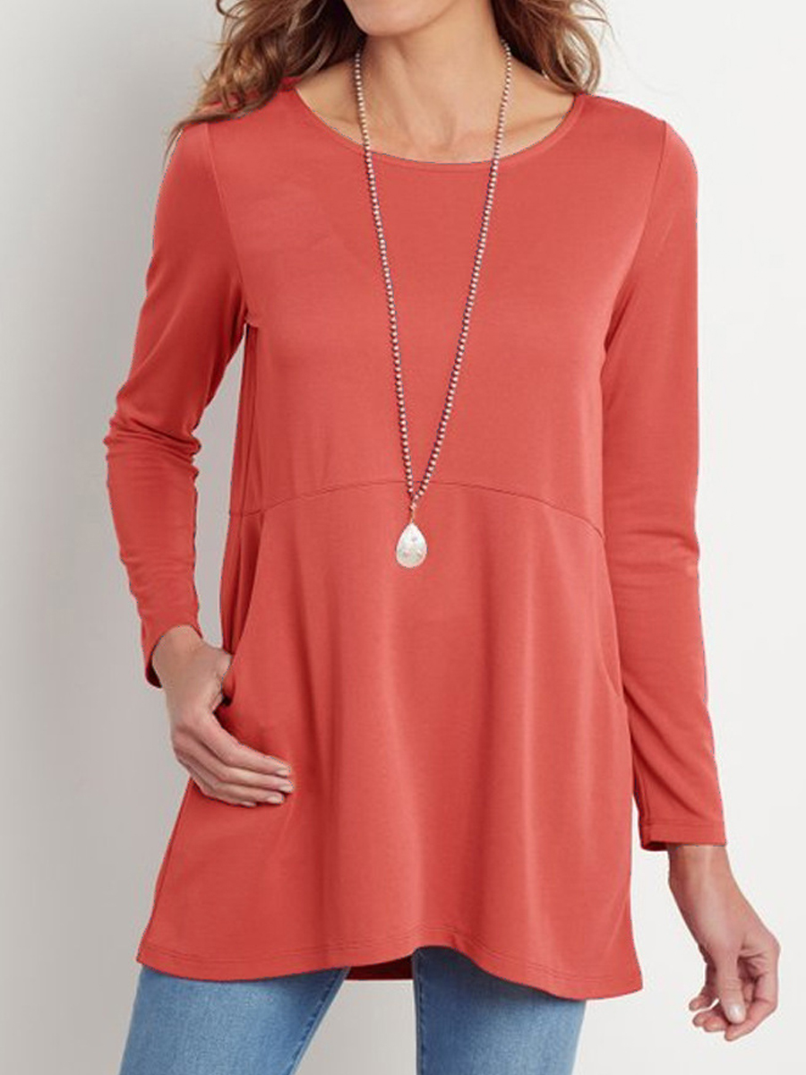 Loose Solid Color Pocket Button Long Sleeve T Shirt