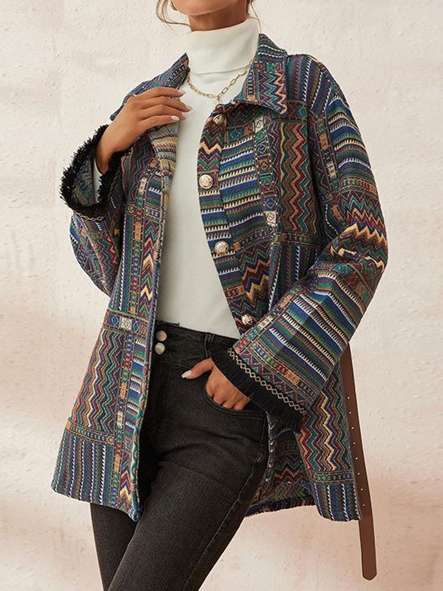 Loose Casual Ethnic Knitted Long Sleeves Coat