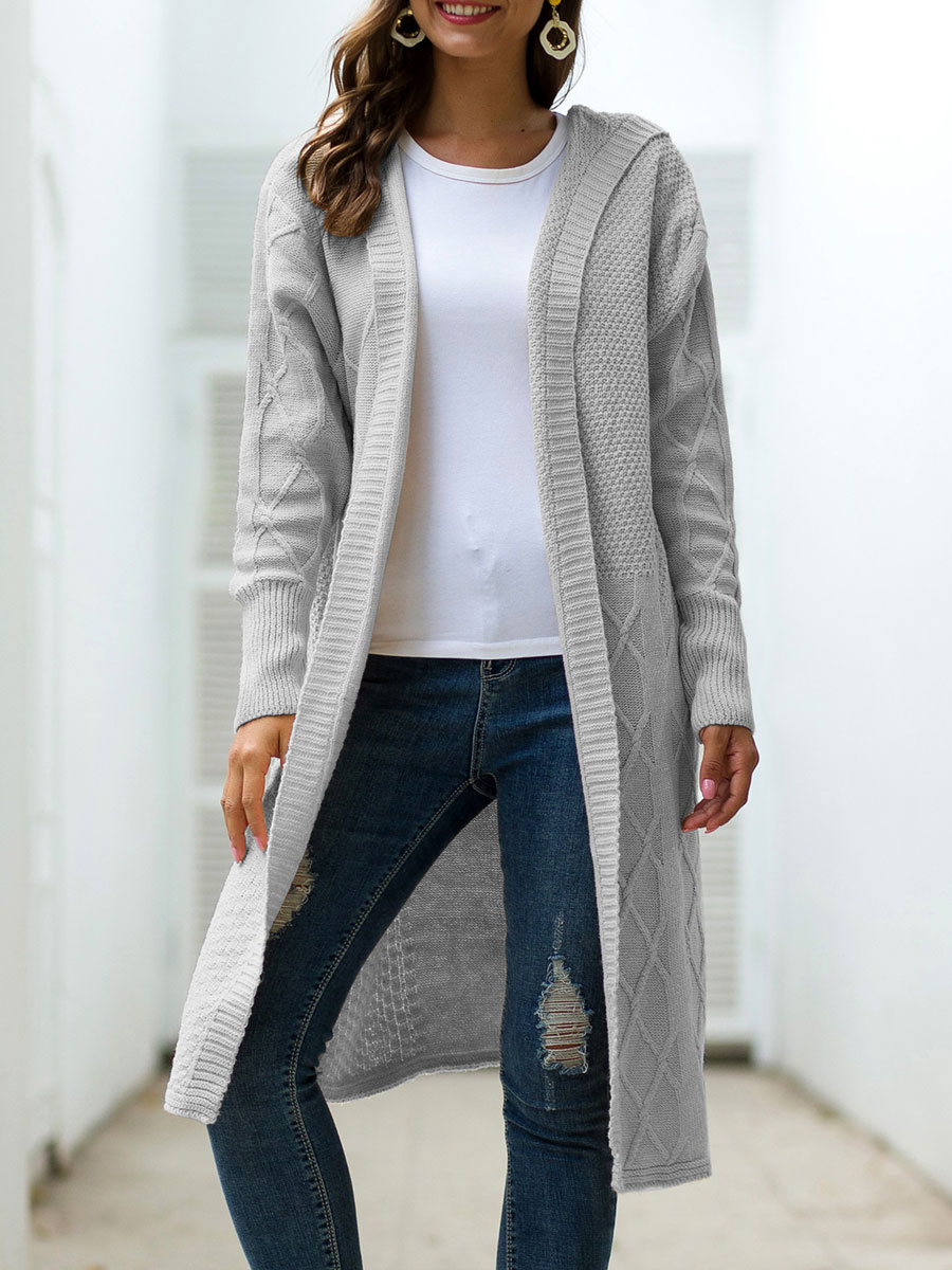 Casual Loose Solid Color Hooded Sweater Cardigan