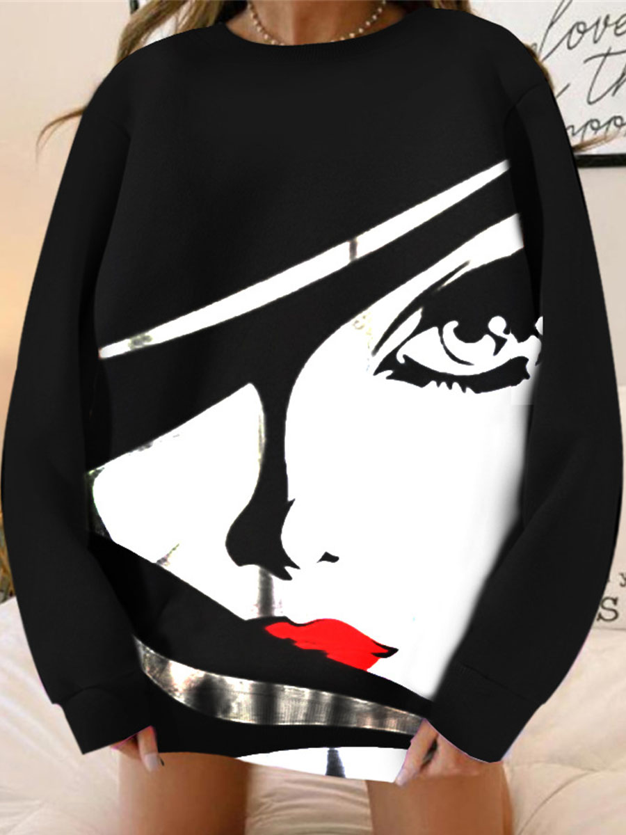 Crew Neck Fashion Art Print Long Sleeve Sweatshirt