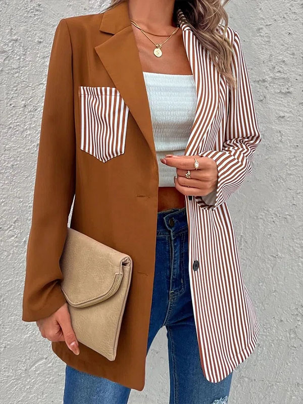 Ladies Elegant Fashion Colorblock Print Blazer