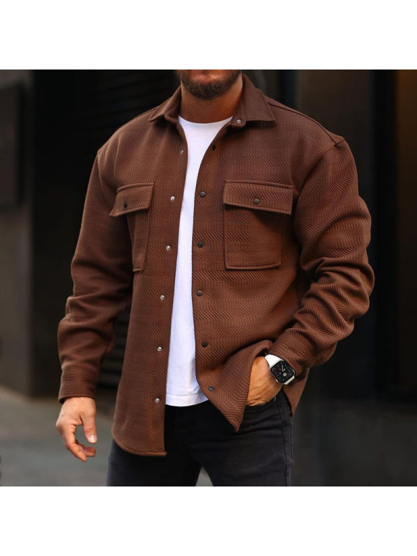 Mens Solid Color Casual Shirt Jacket