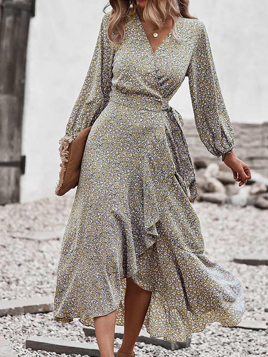 Casual Floral Lace Up Skirt Maxi Dress