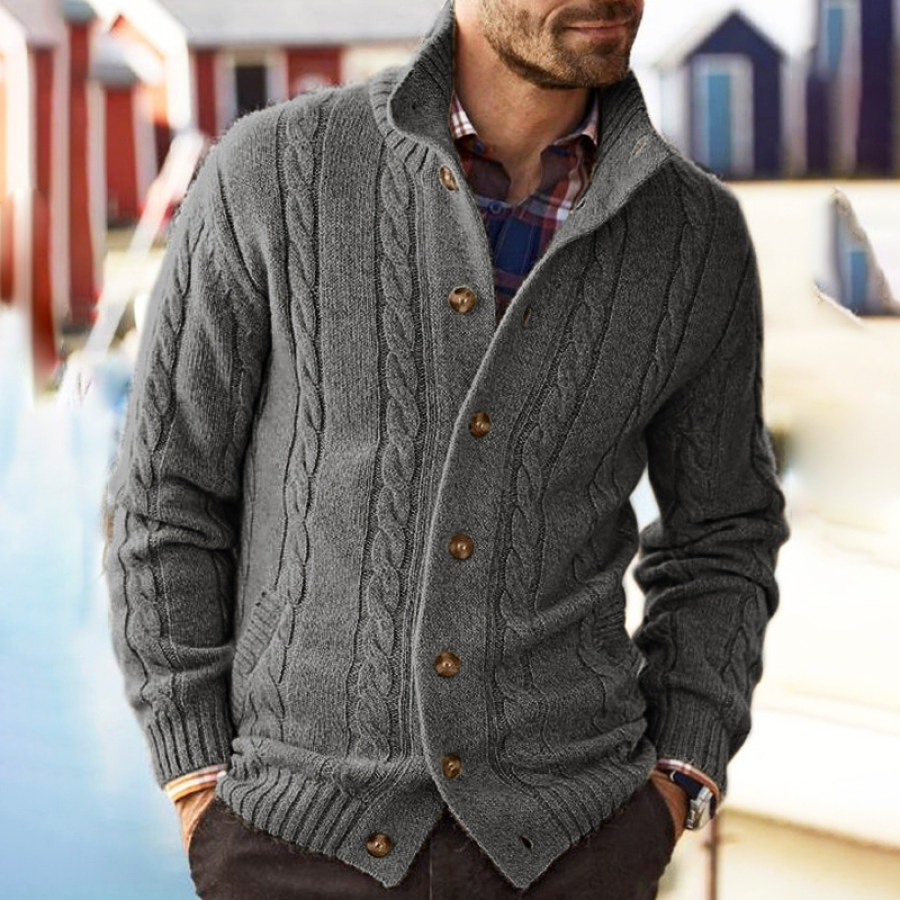 

Men's Fashion Solid Color Long Sleeve Knit Sweater Cardigan