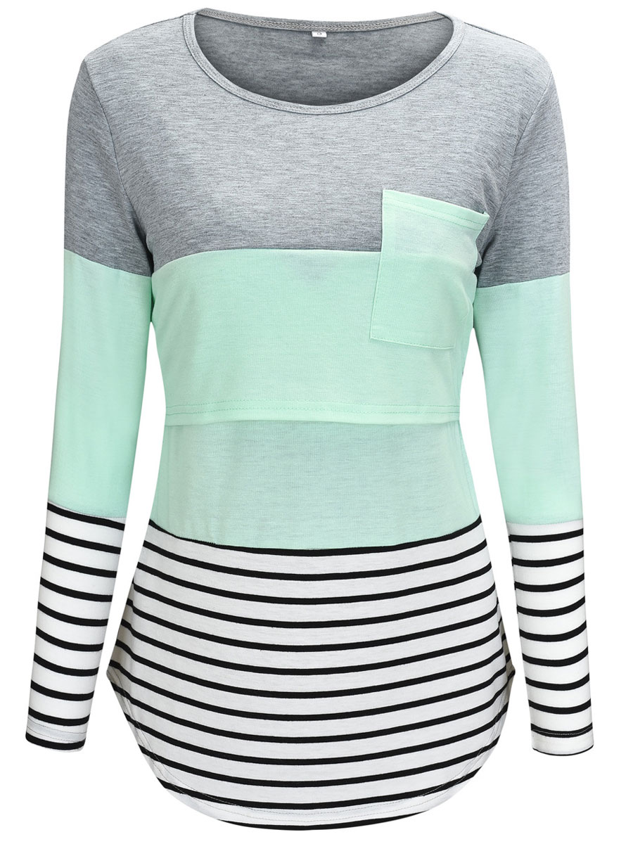 Striped Panel Long sleeve T shirt