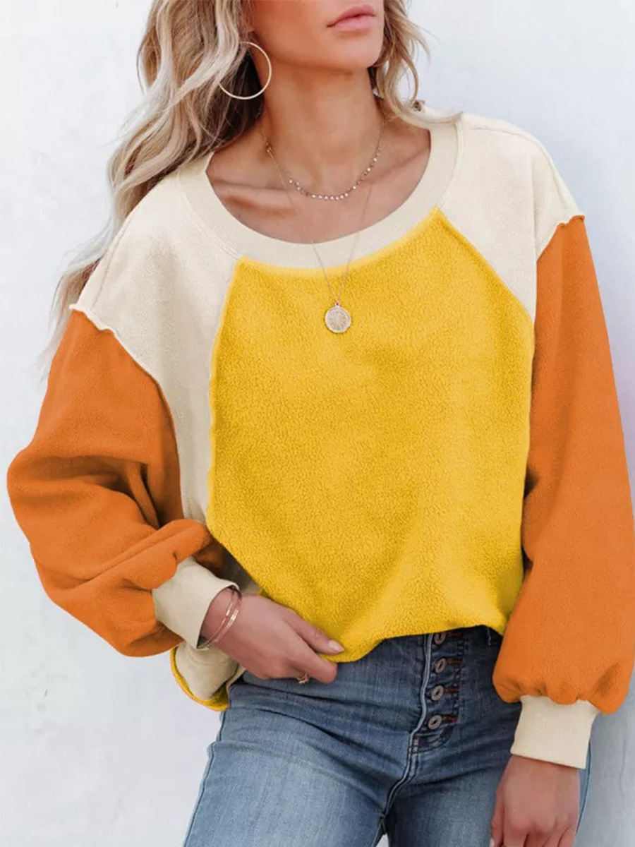 Casual Loose Round Neck Long Sleeve Pullover Fleece Sweatshirt