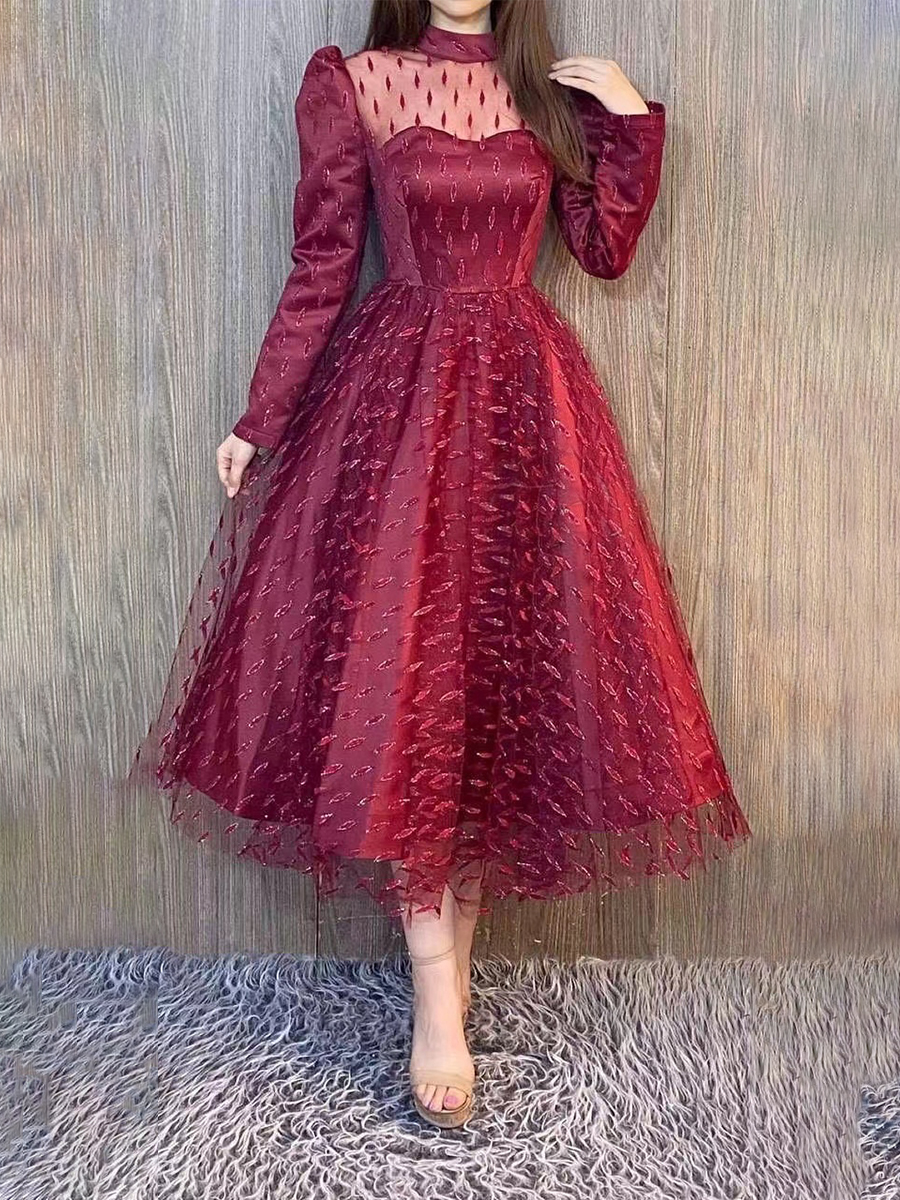 Ladies Elegant Fashion New Party Party Dinner Round Neck Long Sleeve Dress