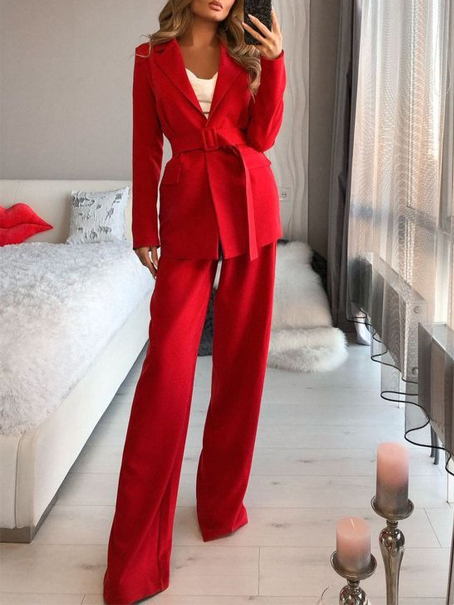 Ladies Elegant Fashion Party Formal Party Belt Blazer Pants Set